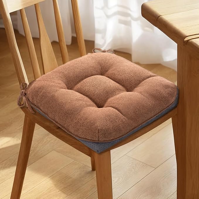 MAGIC ELEPHANT Chair Cushions for Dining Chair, Shredded Memory Foam Kitchen Chair Cushions Set of 4, Non-Slip Thick Dinning Room Chair Pads Seat Cushions, 15.5" x 15.5" x 4" (Brown) - Image 7