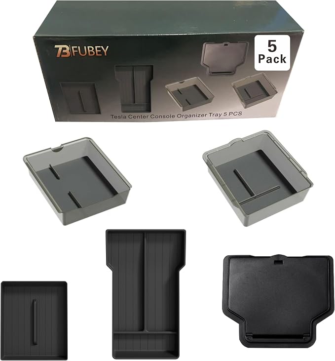 Tesla Model 3 Highland Center Console Organizer 5-Piece Set, 2024-2026 Model 3 Armrest Storage Box & Lower Tray, Hidden Secret Compartment, ABS Anti-Slip Insert - Black by Unknown