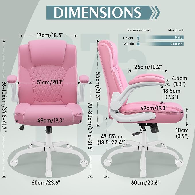 Leather Office Chair, PU Home Computer Desk Chairs with Ergonomic Back Support, 360°Swivel Free，Small Gaming Chair with Wheels and Adjustable Armrests, for Short People Use - Image 3
