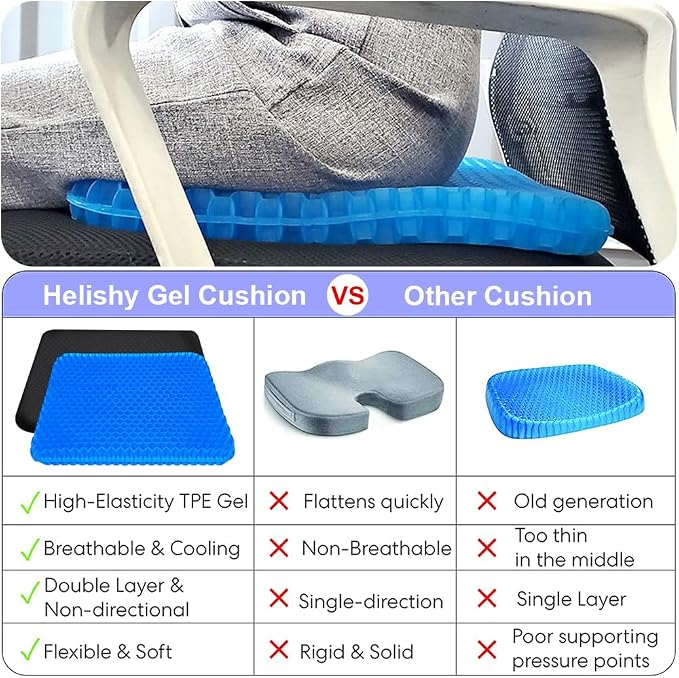 Gel Seat Cushion for Long Sitting, Extra Large Gel Cushion for Pain Relief | 17x17inch Large Office Seat Cushion, Breathable Wheelchair Cushion Chair Pads - Relieve Sciatica, Tailbone, Coccyx & Hip Pain - Image 6