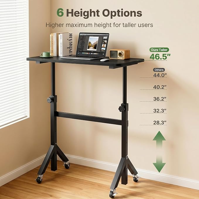 Marsail Mobile Stand Up Desk with Wheels, Adjustable Height Desk from 28.3″ to 46.5″, Rolling Standing Desk with Lockable Wheels, Portable Small Desk for Walking Pad and Treadmill, Black - Image 3