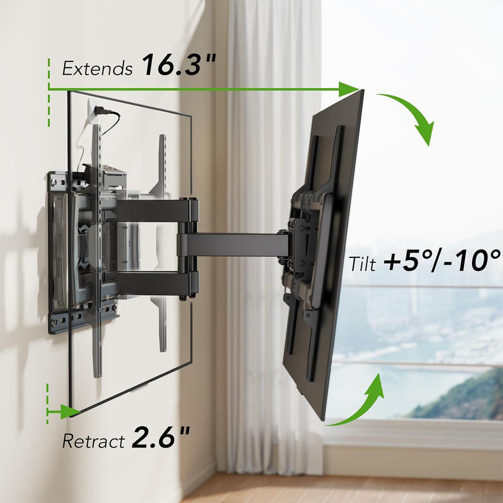 Full Motion TV Wall Mount Bracket with Power Outlet for Most 32-85 inch TV,TV Mount Dual Articulating Arms,Tilt/Swivel/Extension/Leveling,Fits 8” 12” 16" Studs,Max Vesa 600x400mm, Holds up to 132lbs - Image 6