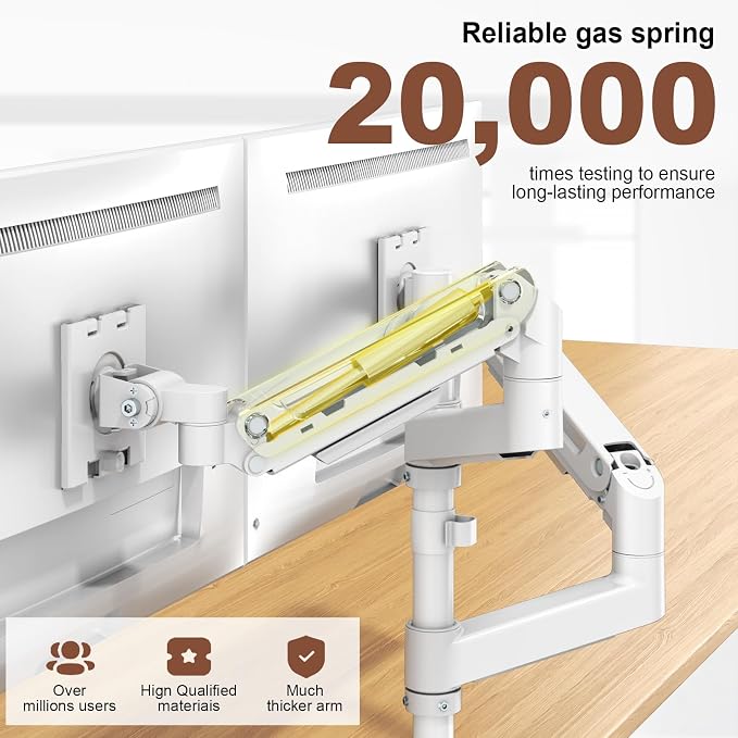 Dual Monitor-Arm Heavy-Duty for 17-49-inch Screens - Vertical Stacked Dual Monitor Mount Stand for Ultrawide Screens up to 44lbs, Aluminum,Full Motion, VESA 75/100 mm, White - Image 7