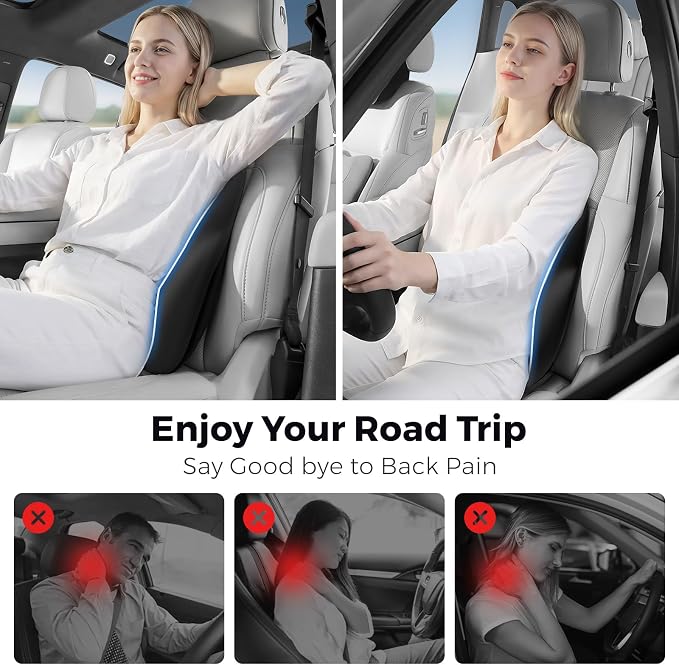 BEBAS Ergonomic Lumbar Support Pillow for Car, Memory Foam Car Back Cushion | Comfort Lumbar Pillow for Back Pain Relief, Breathable Washable Cover, Fits for Driving, Office, Wheelchair, Black - Image 6