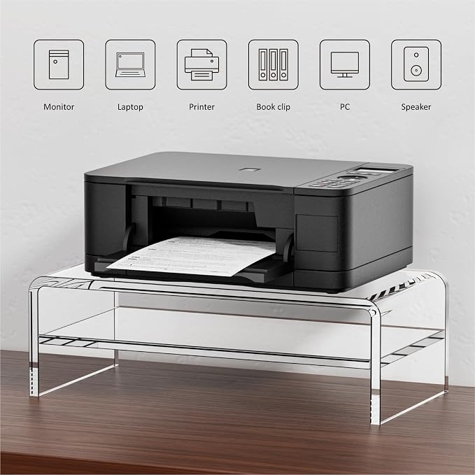 Egchi Acrylic Monitor Stand Riser, 2 Tier Clear Computer Monitor Stand for Home Office Business, PC Desk Stand Monitor Riser for Keyboard Storage, Laptop, Printer and TV Screen -12x7.2x5.12 inches | Desk Stand Monitor Riser, for Home Office Business, K... - Image 5
