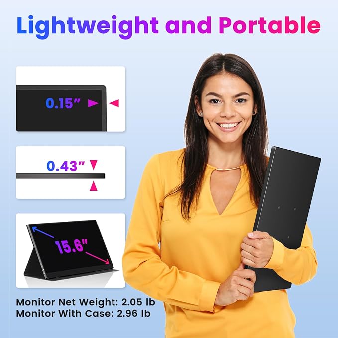 Upperizon Portable Monitor 15.6 inch 4K UHD 3840X2160 144% sRGB 60Hz HDR HDMI USB-C Travel Monitor for Laptop MacBook PC Surface PS5 Xbox, External Display with Full Cover & Speakers, VESA Compatible - Image 7