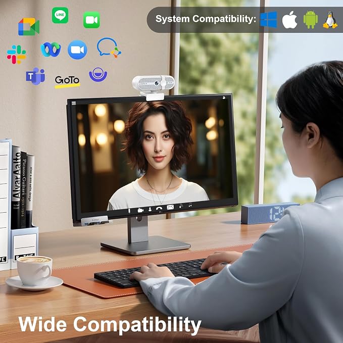 2K Webcam for PC, Webcam with Microphone and Tripod, Auto Light Correction, USB Camera Plug and Play, 90° Wide FOV, Privacy Cover, Works with Skype, Zoom, Meet, Teams, PC, Laptop, Mac, Tablet - Image 6