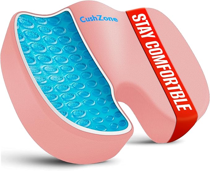 Gel Seat Cushion, Enhanced Memory Foam Cushion for Tailbone Pain, Pink | Cooling Gel for Office Chair, U-shaped Design Chair Cushion for Gaming, Car, Wheelchair, Non-Slip Base, Washable Cover by CushZone