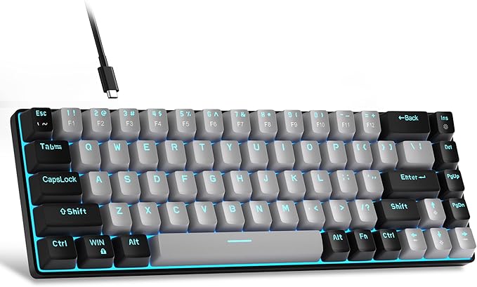 MageGee Portable 60% Mechanical Gaming Keyboard, MK-Box LED Backlit Compact 68 Keys Mini Wired Office Keyboard with Blue Switch for Windows Laptop PC Mac - Grey/Black by MageGee