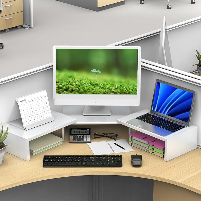 Dual Monitor Stand Riser | Monitor Stand for Desk, Metal Computer Stand, Desk Shelf Riser,Desktop Organizer for Home and Office Use (White) - Image 5