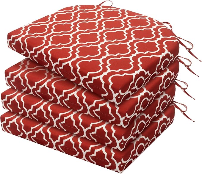 HARBOREST Outdoor Chair Cushions Set of 4, Water Resistant Patio Chair Cushions with Ties, Outdoor Seat Cushions for Patio Furniture, 17"x16"x2", Wine Red Geometry by HARBOREST
