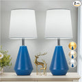 Small Bedside Table Lamp for Bedroom-Reading Desk Lamp Set of 2,with 3 Color Temperatures,15.5" Nightstand Ceramic Lamp with Fabric Shade for Kids Room,Living Room,Dorm,Home Office(Blue+White) by Illuminatingyoumeandhim