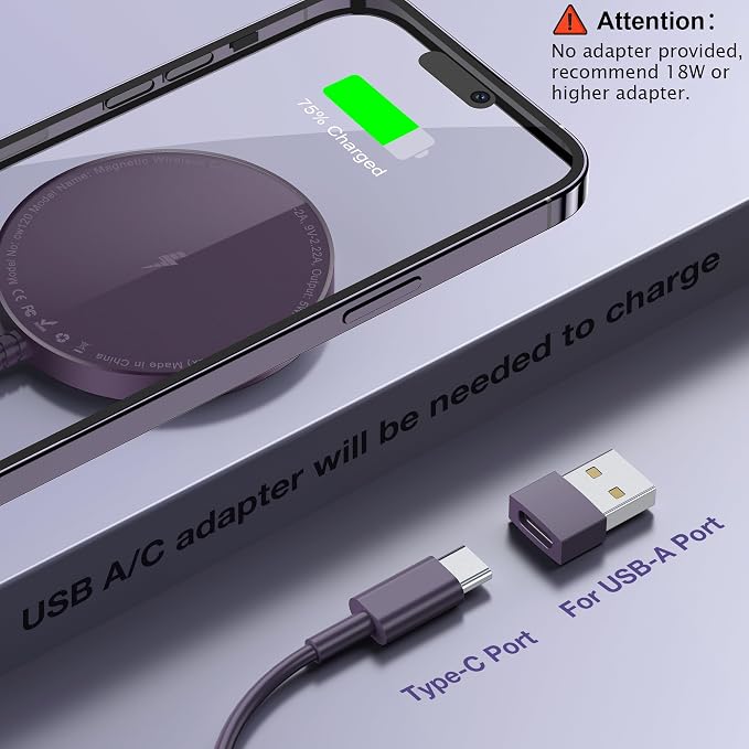 Magnetic Wireless Charger for iPhone: Compatible with Magsafe Charger iPhone 17 16 15 14 13 12 Series & Airpods 4 3 2 Pro-Fast 15W Max Charging Pad Strong Magnet, Dual USB-C/A Ports-Home Office Travel - Image 6