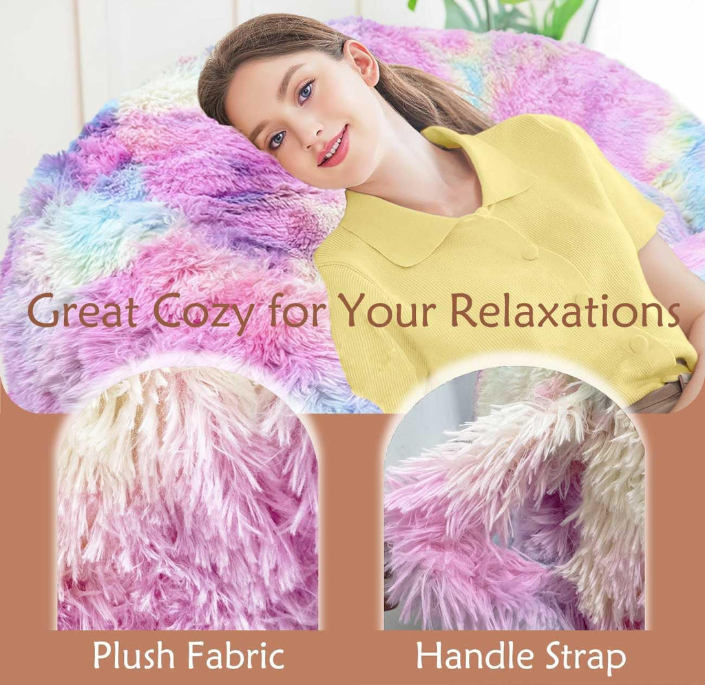 Plush Faux Fur Bean Bag Chairs, Memory Foam Filled Sofa Chair Shape Bean Bag for Adults/Teens/Kids, Ultra-Soft Lazy Sofa for Living Room Bedroom College Dorm, Rainbow - Image 7