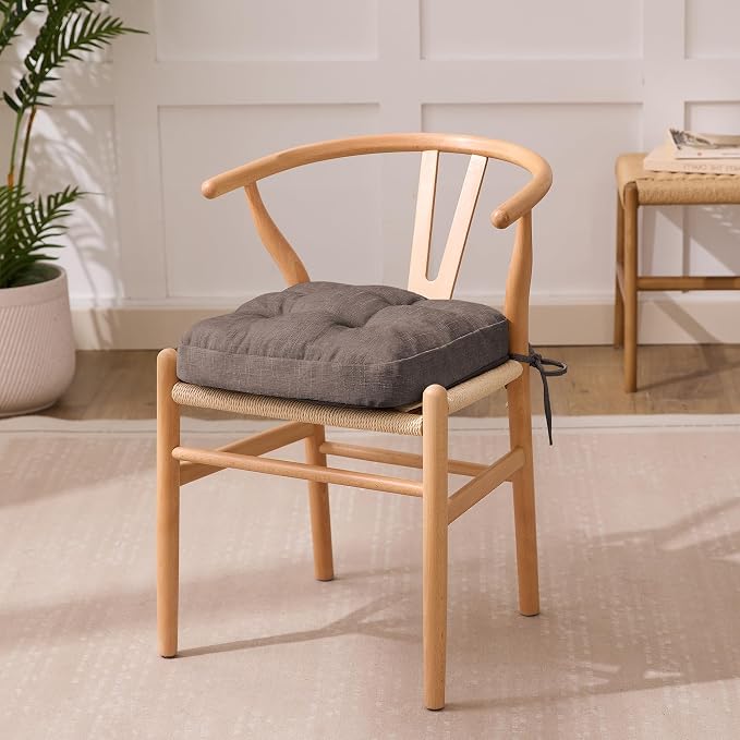 IASEAHK Chair Cushions for Dining Chairs, Dining Chair Cushions, Tufted Indoor Chair Pads with Ties & Non Slip Backing, Seat Cushions for Kitchen Chairs 16.5” x 16.5” x 3.5”, Set of 4, Light Brown - Image 2