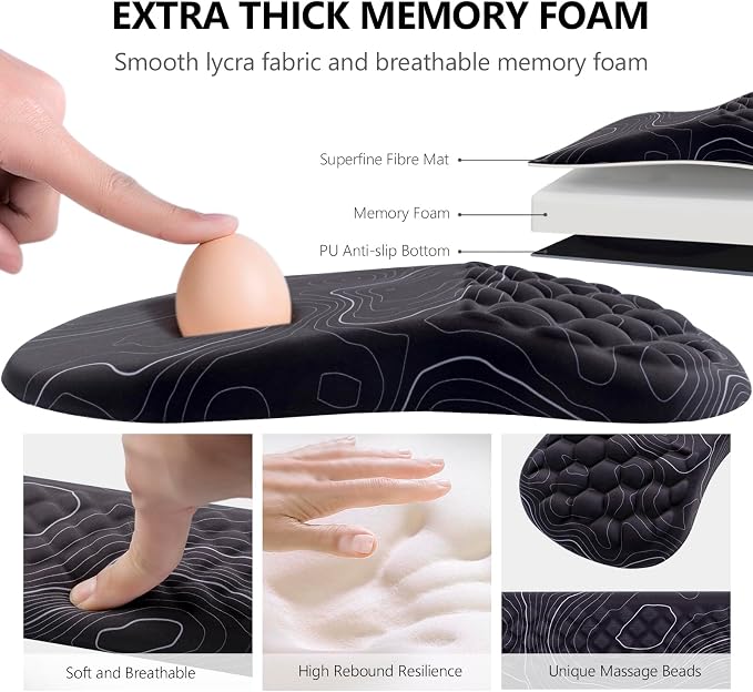 Mouse Pad Wrist Support, Laokiiy 2 in1 Keyboard Wrist Rest+ Ergonomic Mouse Pad, Non-Slip Wrist Rest for Computer Keyboard, Made Easy Typing & Relieve Wrist Pain(Black White) - Image 3