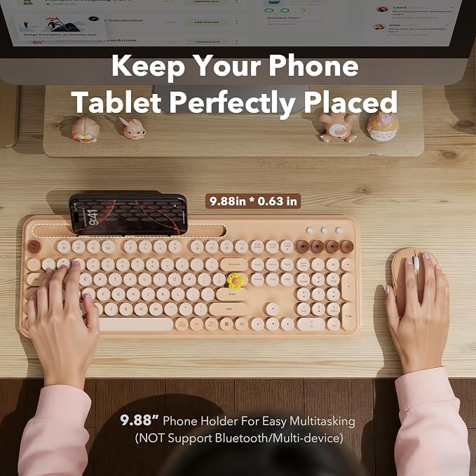 Trueque Wireless Keyboard and Mouse Combo, Milk Tea Beige Typewriter Style - Image 2