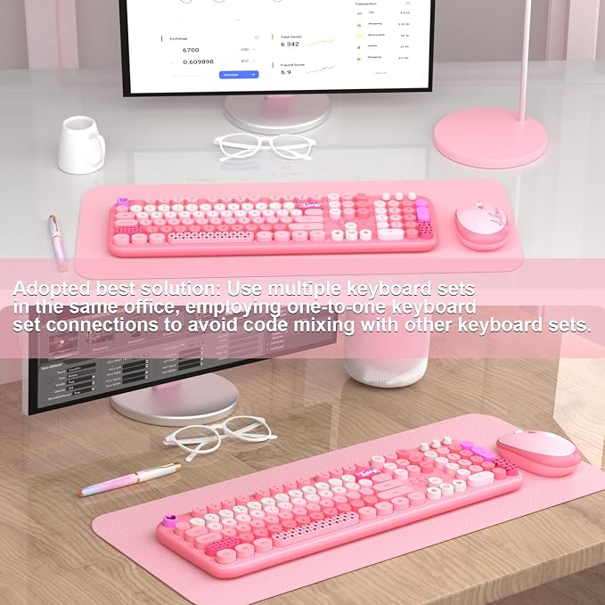 Wireless Keyboard Mouse,104 Full Size Cute Colorful Keyboard and Mouse with Retro Typewriter for PC/Mac/Laptop/Tablet/Computer/Windows/Microsoft, Pink | With Retro Keycaps for PC Mac Laptop Tablet Computer Windows Microsoft Wireless Keyborad Mouse - Image 6