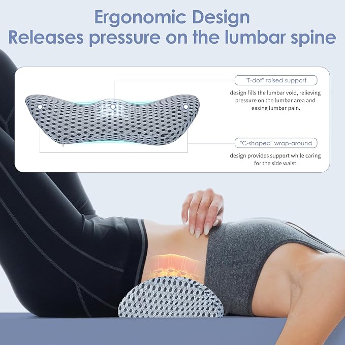 kasney Lumbar Support Pillow for Office Chair, Back Support Pillow, Gray | Memory Foam Lumbar Pillow for Low Back Pain Relief, Ergonomic Streamline Car Seat, Office Chair, Recliner and Bed - Image 3