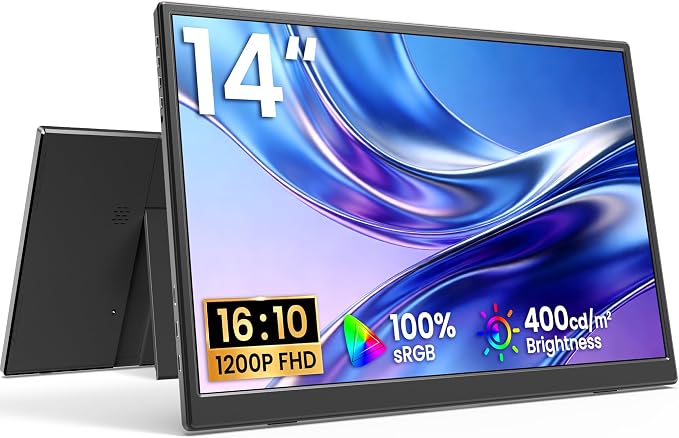 VILVA 14" 1200p USB-C HDMI HDR Portable Monitor | 14" 1200p IPS HDR, USB-C/HDMI, smart cover+speakers, ultra-slim plug&play, for PC/Mac/Phone. by VILVA