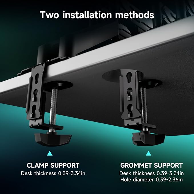 Pholiten Monitor and Laptop Mount for Max 32" Screen and 17" Notebook | Dual Monitor Mount Holds up to 22lbs Each, Laptop Tray Stand with Gas Spring Arm, VESA 75x75/100x100mm - Image 6