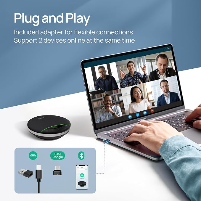 Yealink Bluetooth Speakerphone SP96 with Dongle Support Daisy-Chain 26H Talk Time Teams Certified 65mm Conference Speaker and 6 Microphones Array LCD Screen Smart AI Noise-Canceling - Image 6