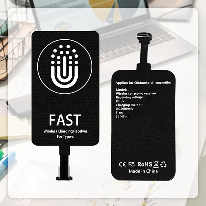 10W Wireless Charging Receiver, Magnetic Type C Adapter for USB Phones | Magnetic 2-in-1 design thin profile. Works with Qi pad. Foldable plug for pocket or bag For home office and travel - Image 6