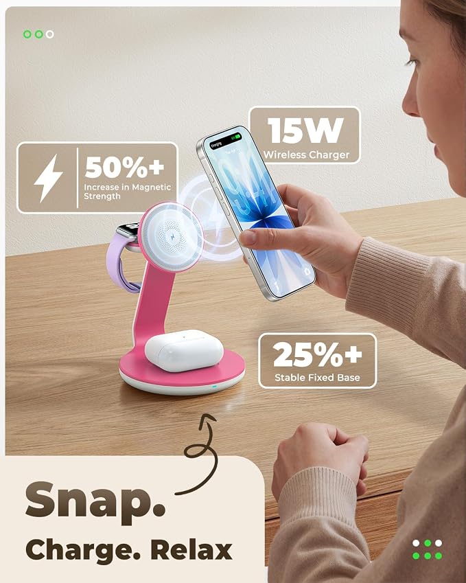 3-in-1 Magnetic Wireless Charger Compatible with MagSafe Charger | Fast Charger Stand for iPhone 17 16 15 14 13 12 Pro Max,Wireless Charger for iWatch Series,for AirPods Pro/4/3/2 - Image 2