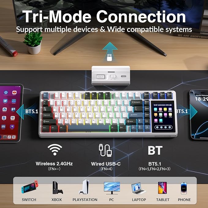 Aula L99 Wireless Mechanical Gaming Creamy Keyboard with Smart Touch Screen - Image 6