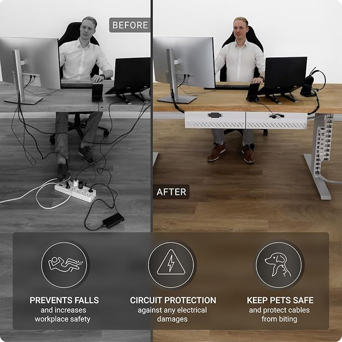 Under Desk Cable Management Vertebrae - Perfect for Sit Stand Desk - White, 133 cm - Image 6
