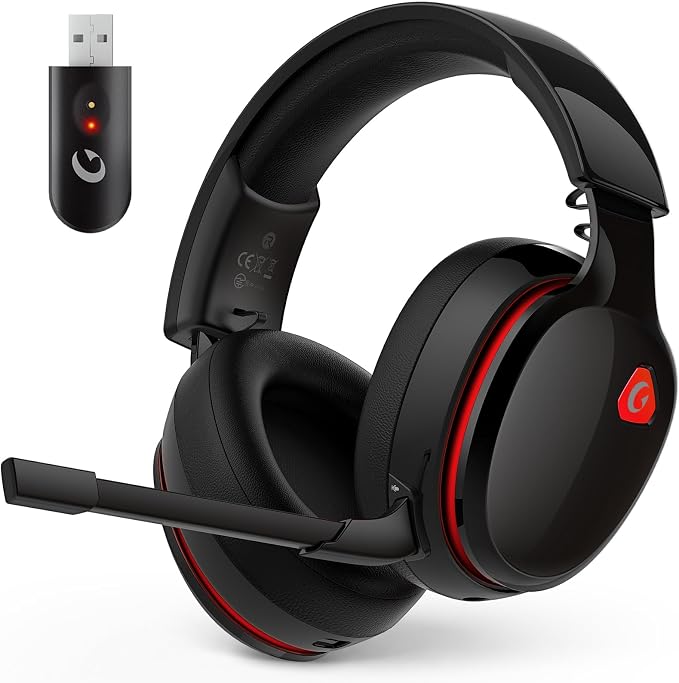 AOC 2.4GHz Wireless Gaming Headset for PS5, PS4, PC, Switch, 45Hr, BlackRed | Bluetooth 6.0 Gaming Headphones with Noise Canceling Mic, 7.1 Virtual Surround, Great for Fortnite & Call of Duty/FPS Gamers by AOC