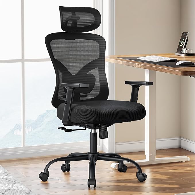 Marsail Ergonomic Office Chair with Lumbar Support and 2D Headrest | Adjustable armrests, contoured seat cushion, breathable design, smooth-rolling wheels, reclining function, height adjustment by Marsail