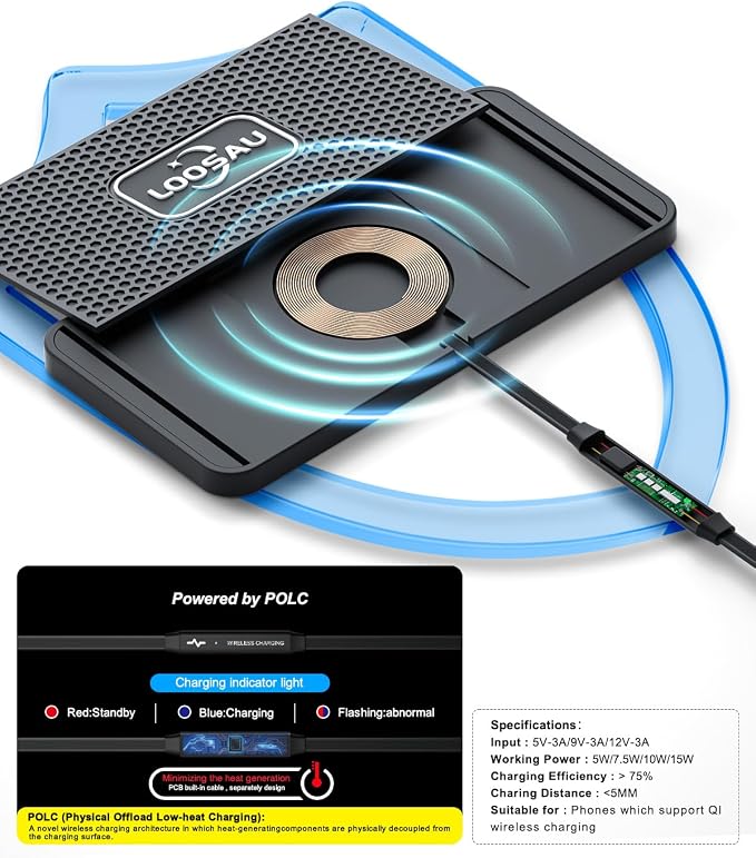 Wireless car Charger Charging pad 15w Non Slip FastCharger | for car Wireless Phone Charger for Android for iPhone 11/12/13/14/15/16 /17 Pro Max Xs,Samsung Galaxy S20, S10+ Note 9，LG - Image 3