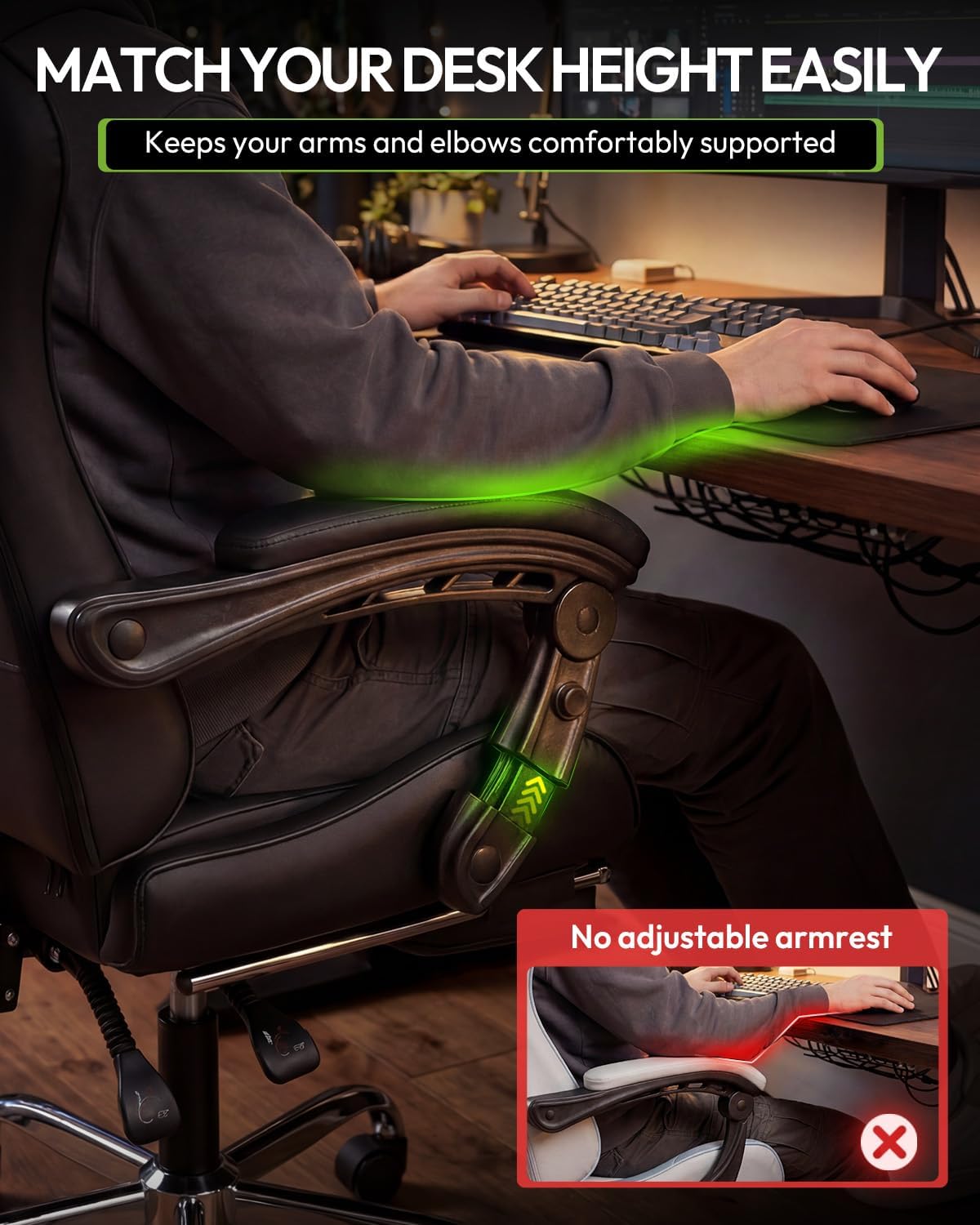 Dowinx Ergonomic Gaming Chair with Footrest & Massage Lumbar, 2D-Linkage Armrests for Computer Chair 330lbs with Headrest Pillow for Office, Home, Streaming and Long Gaming Sessions, Black - Image 5