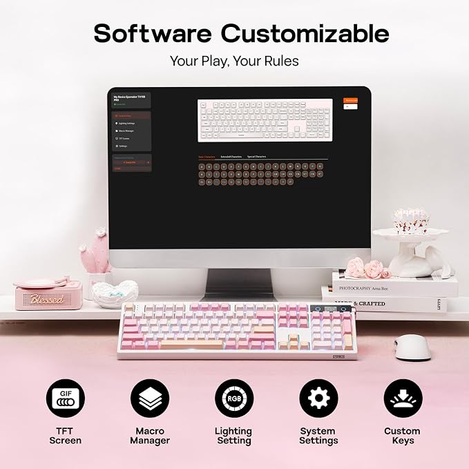 EPOMAKER TH108 PRO Full Size Mechanical Keyboard with Screen & Knob | Wireless Gaming Keyboard with 10000mAh, Creamy Gasket, Hot Swap, Custom Driver, RGB Backlight, NKRO (Pink, Creamy Jade) - Image 8
