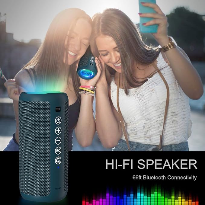 Ortizan Portable Bluetooth Speaker, IPX7 Waterproof, Wireless, Dark Blue | Deep Bass, Bluetooth 5.3, LED Lights, Wireless Stereo Pairing, 30H Playtime, for Home/Outdoor/Party/Beach, Birthday Gift - Image 6
