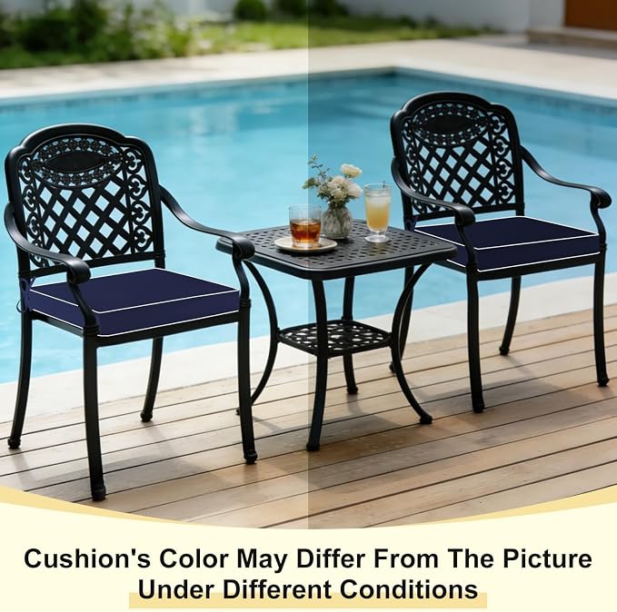 downluxe Waterproof Outdoor Chair Cushions Set of 2, 19" x 19" x 3" Patio Chair Cushion with Non-Slip Ties & Handle, Square Outdoor Cushion for Patio Furniture with Removable Cover, Navy/White - Image 8
