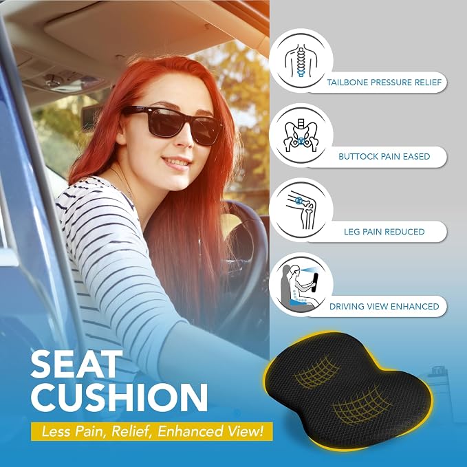 kingphenix Wedge Car Seat Cushion, Memory Foam Pad for Driving Comfort | High-Density Memory Foam Seat Cushion, 4D Breathable Mesh & Non-Slip Bottom for Long Drive Comfort & Office Use, X - Black - Image 3