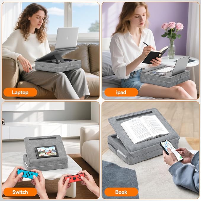 KDD Laptop Lap Desk with Cushion, Laptop Table with Storage for Bed & Sofa, Adjustable Lap Pillow Stand with Anti-Slip Strip & Cell Phone/Tablet Slot for Home Office College - Image 6