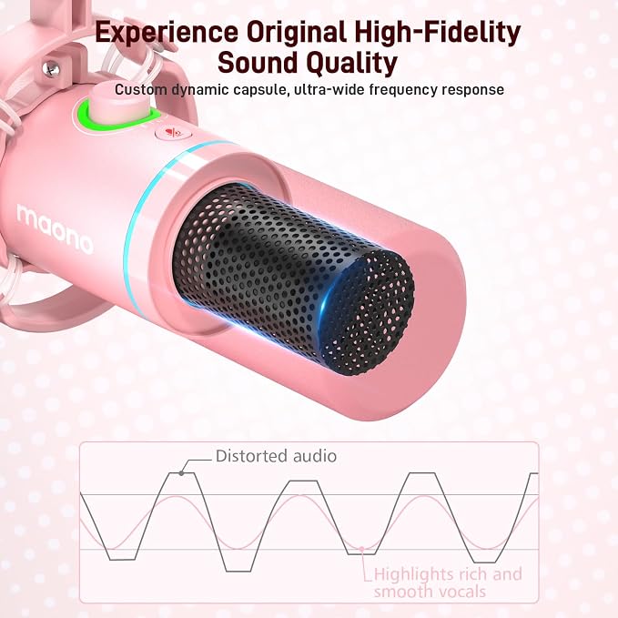MAONO PD200XS XLR/USB Dynamic Microphone Kit, RGB Gaming Mic with Software | PC Mic with Mute, Gain Knob, Volume Control, Boom Arm for Streaming, Gaming, Podcasting, Voice-Over, Recording, Pink - Image 7