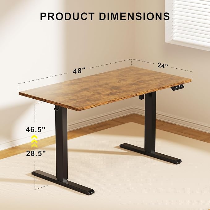 WALKINGDESK 48x24 Inches Whole Piece Electric Standing Desk, Seamless One Piece Height Adjustable Sit to Stand up Desk for Home Office, Ergonomic Computer Workstation, Rustic Brown - Image 3