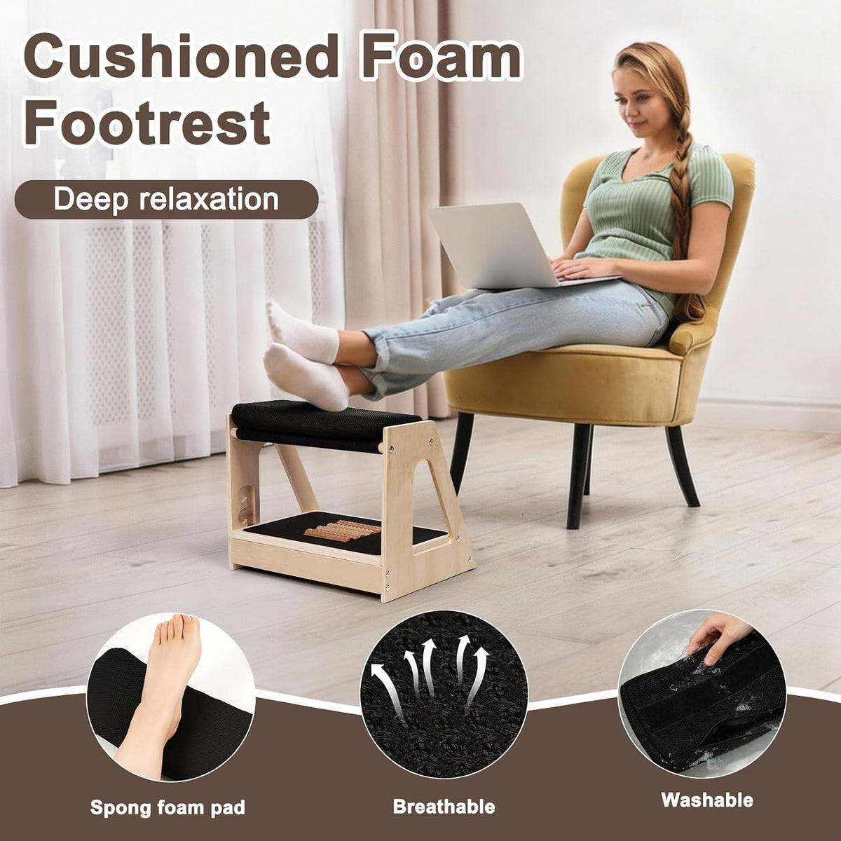 Natheeph Foot Rest Under Desk, Ergonomic Foot Stool with Massage, 4 Height - Image 6
