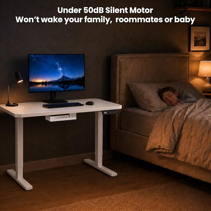 Electric Standing Desk, 40" x 24" Adjustable Height Sit Stand Desk, Small Space Workstation, Compact Computer Desk for Home Office, Stable Steel Frame (White) - Image 7