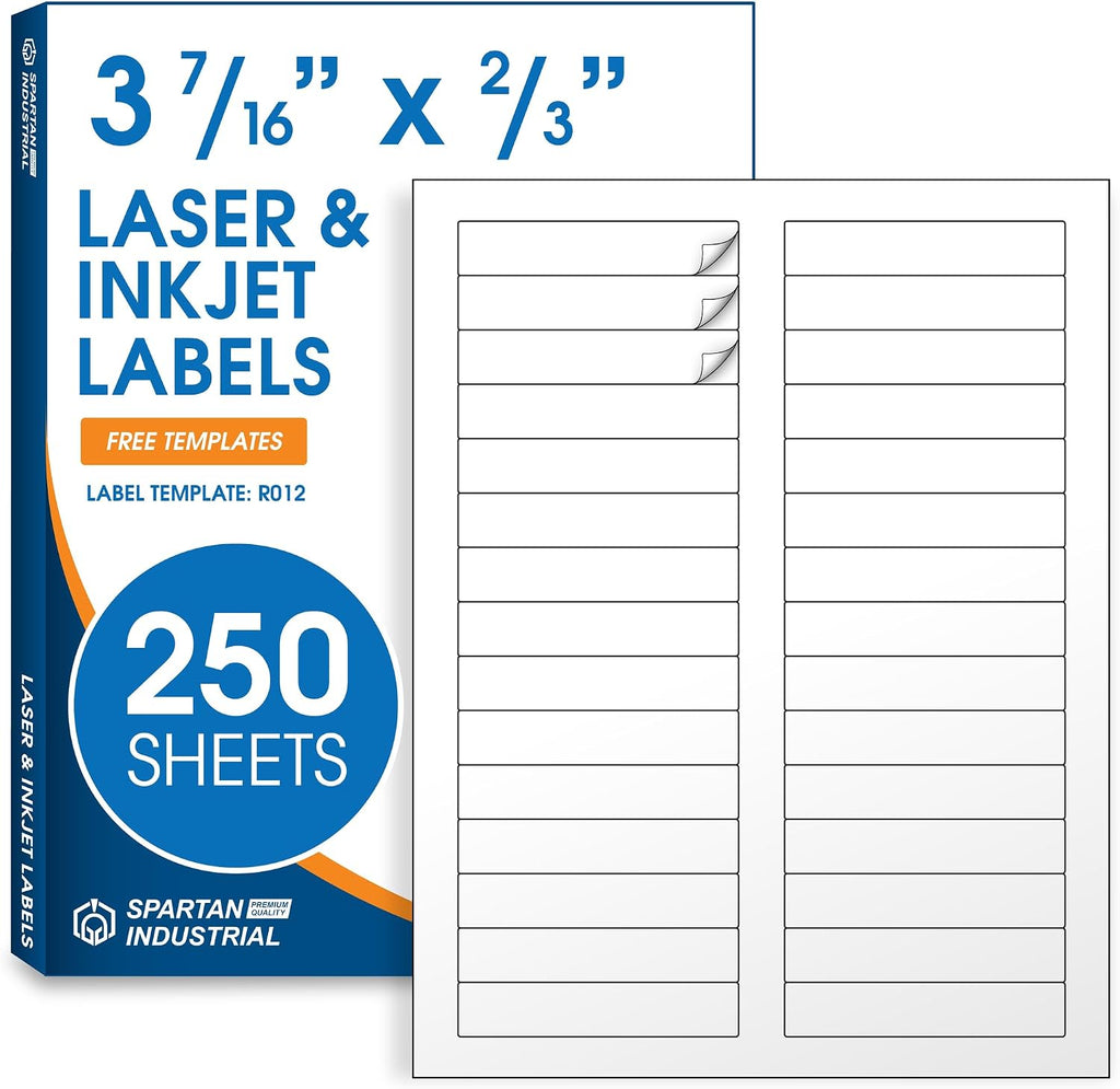 3 7/16" X 2/3" Matte White Printable Labels (250 Sheets, 7500 Stickers) by Spartan Industrial