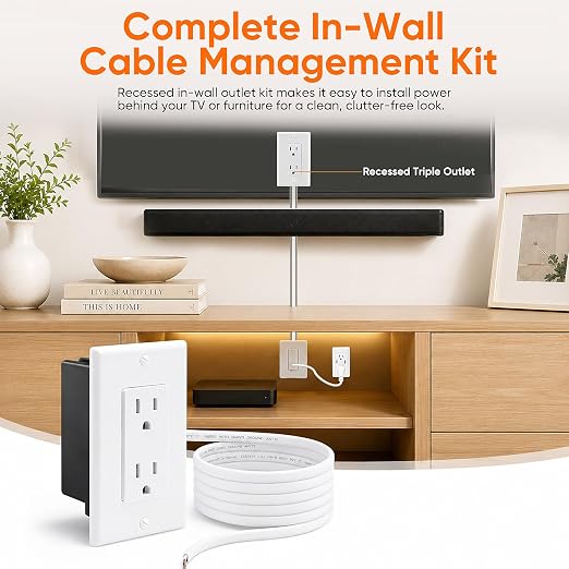 in Wall Cable Management Kit with Recessed Outlet for Wall-Mounted TVs - Image 2