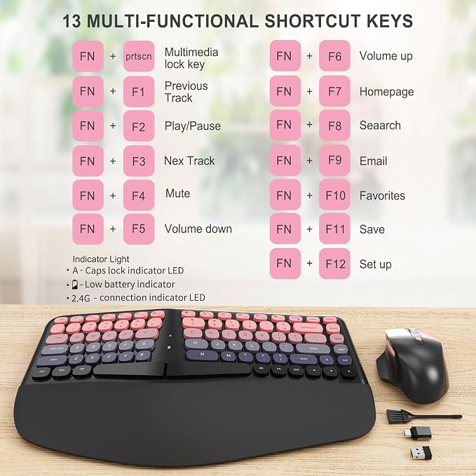 Ergonomic Wireless Keyboard Mouse, Mechanical Gaming Set with Wrist Rest | Compatible With All windows and Type C Computer,With OTG & Long Clean Bruch,Ideal for PC, Home, Office and College - Image 9