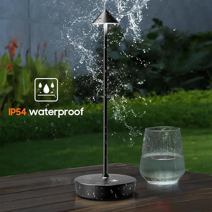 Cordless Rechargeable Led Table Lamp Battery Operated Light Black | 6000mAh Touch 3 Color Dimming Portable Metal Outdoor Waterproof Light for Patio/Restaurant/Dining/Home - Image 5