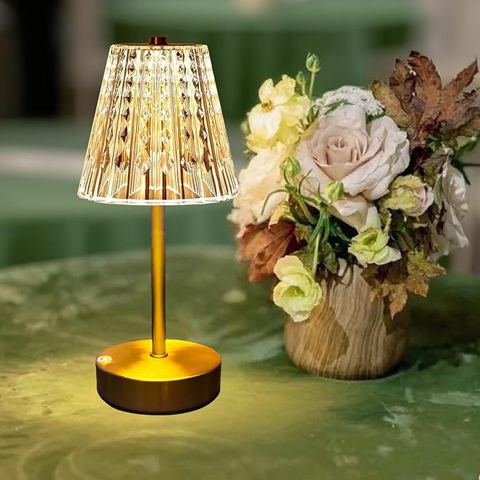 Gold Cordless Table Lamp Rechargeable,5000mAh Battery Operated Lamps,Mini Small Crystal Table Lamp for Restaurant Dining Bathroom/Kitchen Counter/Rechargable Touch Lamp for Home Dinner Shower Lamp by Unknown