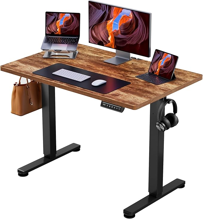 ErGear Height Adjustable Electric Standing Desk, 44 x 24 Inches Sit Stand up Desk, Memory Computer Home Office Desk, Vintage Brown by ErGear