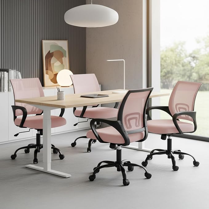 OLIXIS Ergonomic Office Chair, Home Desk Mesh Chairs, Lumbar Support | Height Adjustable, Fixed Armrest, Rocking Mode, 360 Swivel, Storage Back, Computer, Pink - Image 7